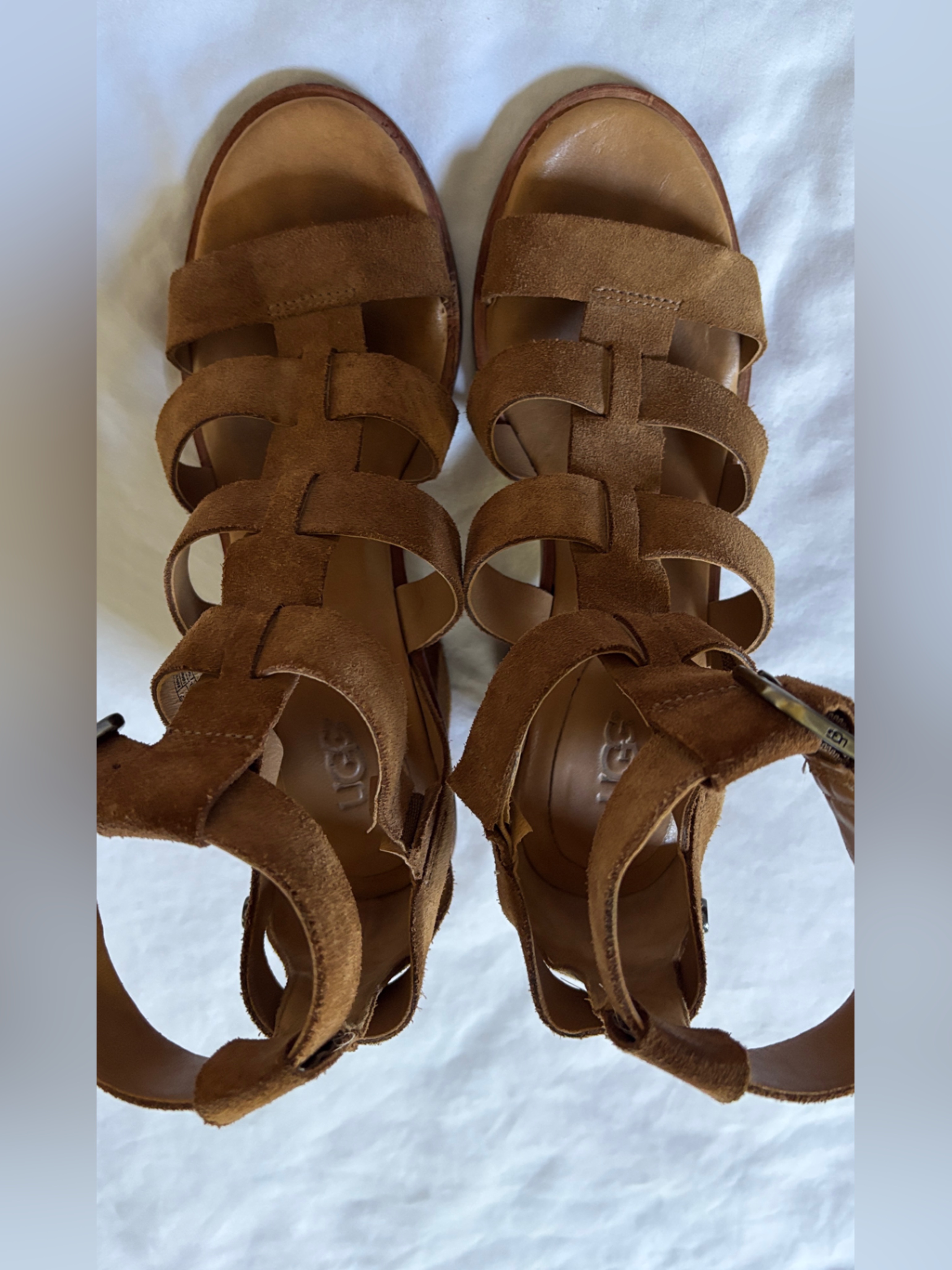 Ugg Womens 7 Chestnut Suede Block Heel Gladiator Sandals Ankle Strap Eu 38